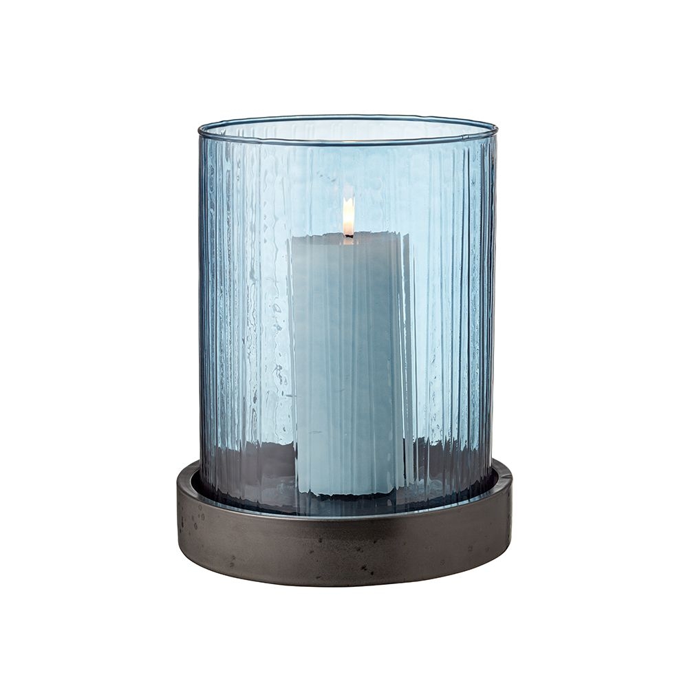 Bitz - Hurricane mit LED Kerze - 24 cm - Blau