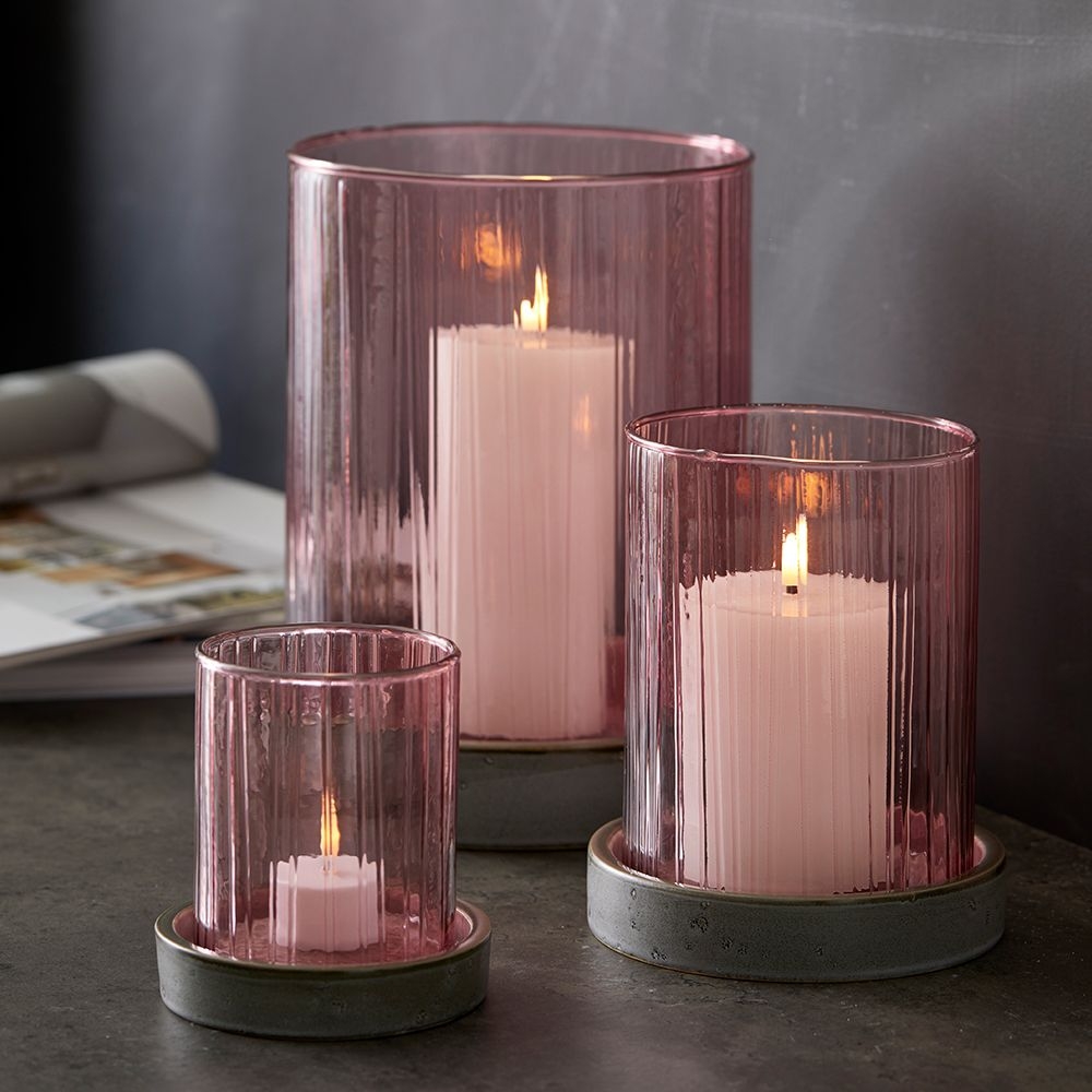 Bitz - Hurricane mit LED Kerze - 24 cm - Pink