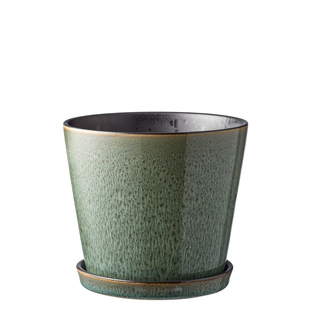 Bitz - Übertopf mit Unterteller - 14 cm - Schwarz/Grün Bitz - Übertopf mit Unterteller - 14 cm - Schwarz/Grün