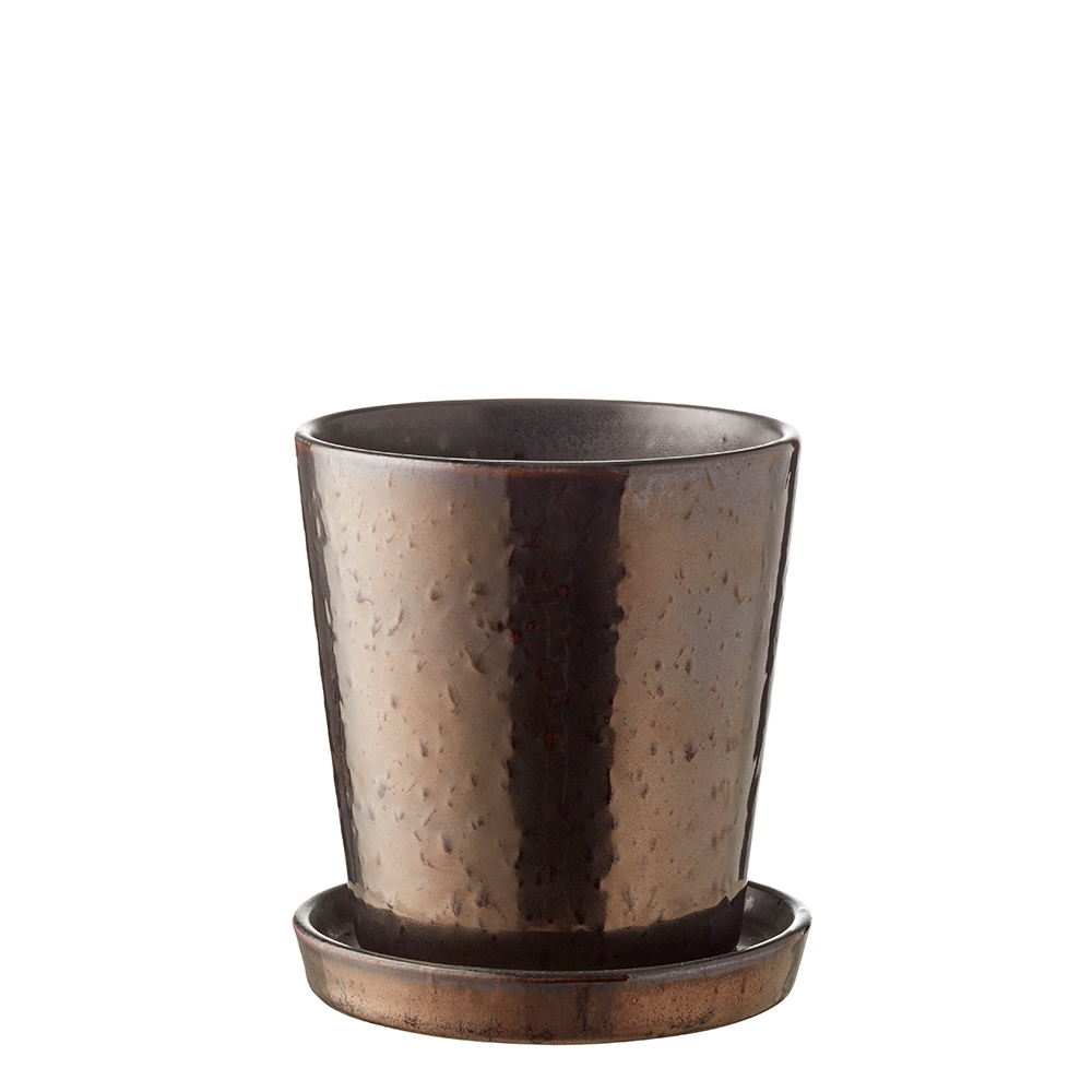 Bitz - Planter with saucer - 10 cm - black/bronze