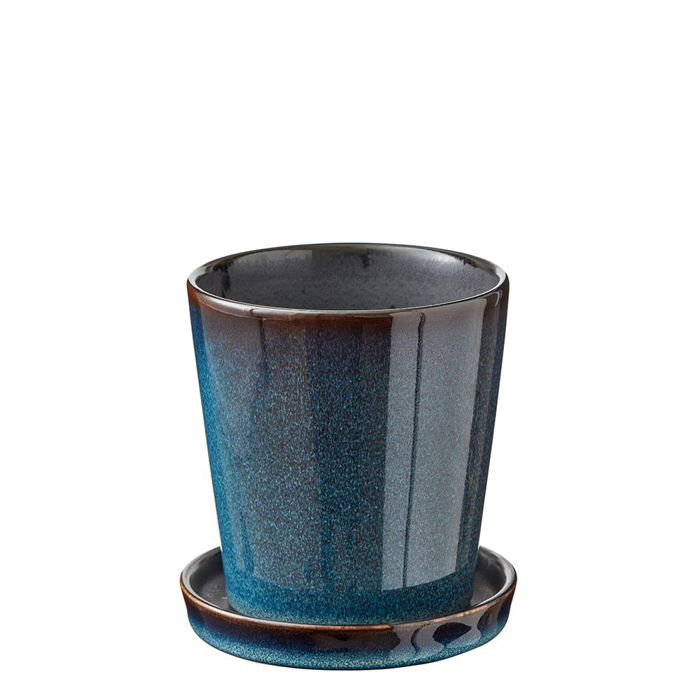 Bitz - Planter with saucer - 10 cm - black/dark blue