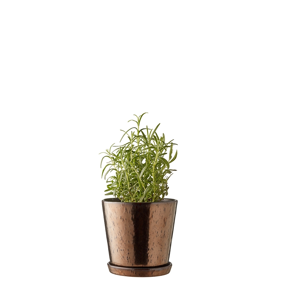 Bitz - Planter with saucer - 14 cm - Black/Bronze