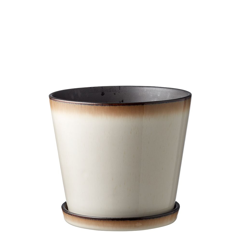 Bitz - Planter with saucer - 14 cm - black/cream Bitz - Planter with saucer - 14 cm - black/cream